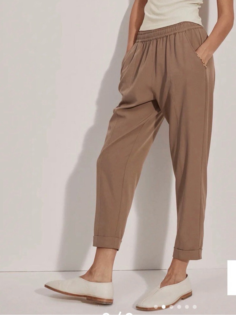 Varley Women's Oakland Turnup Taper Pants Cuffed Taupe Size XS